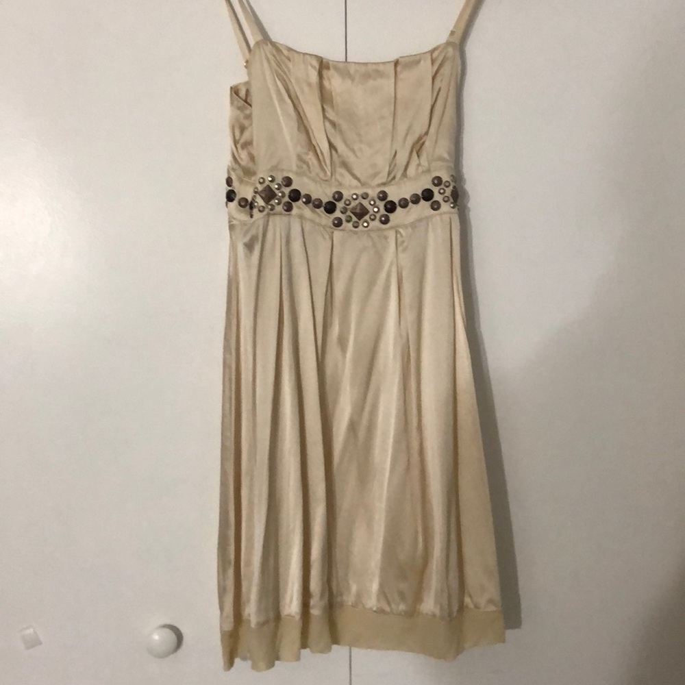 Marciano Silk cream beaded cocktail dress